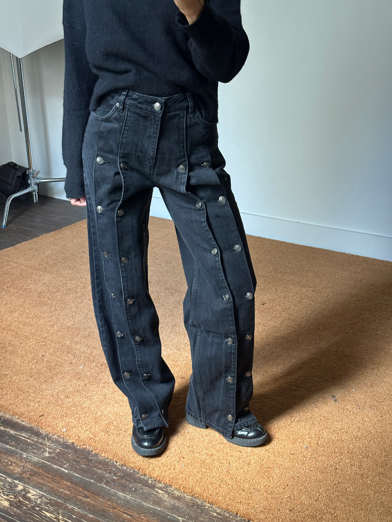 Rotate Button Detail Wide Trousers