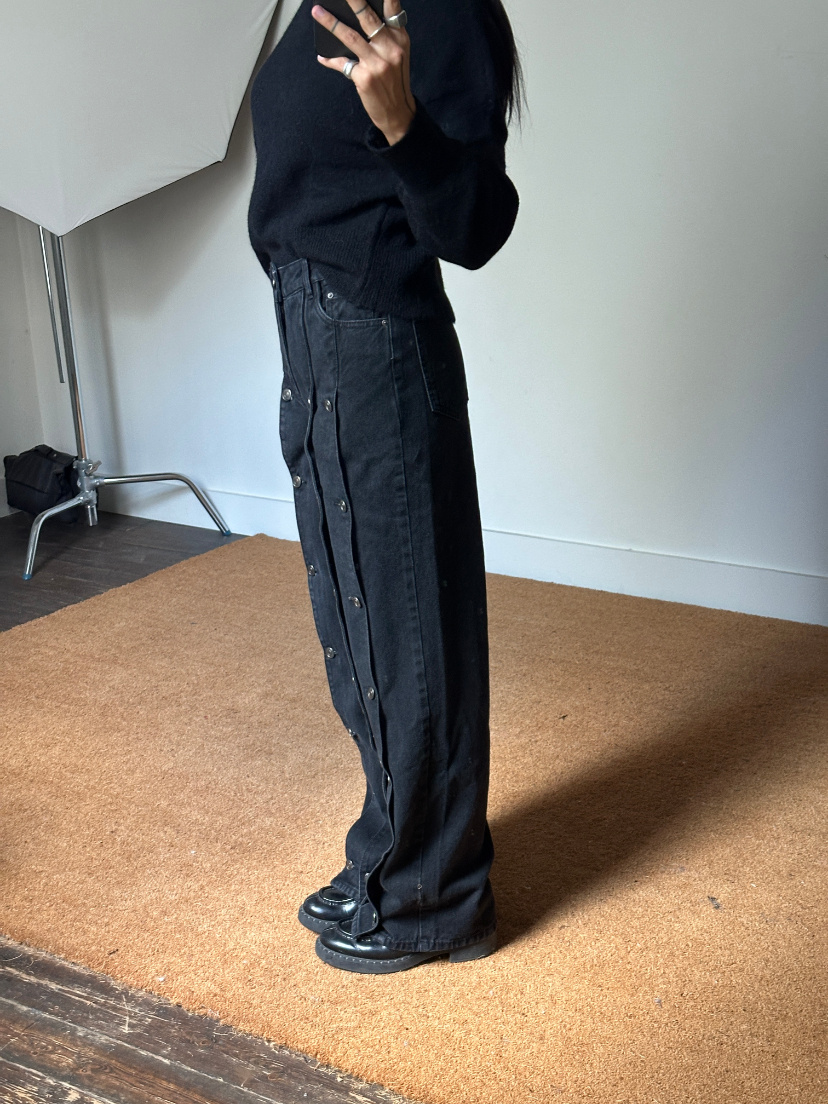 Rotate Button Detail Wide Trousers