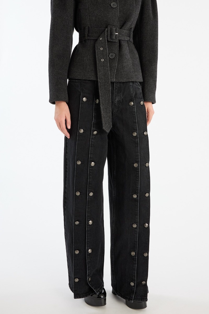 Rotate Button Detail Wide Trousers
