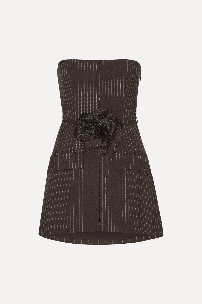 Rotate Pinstripe Belted Long Top