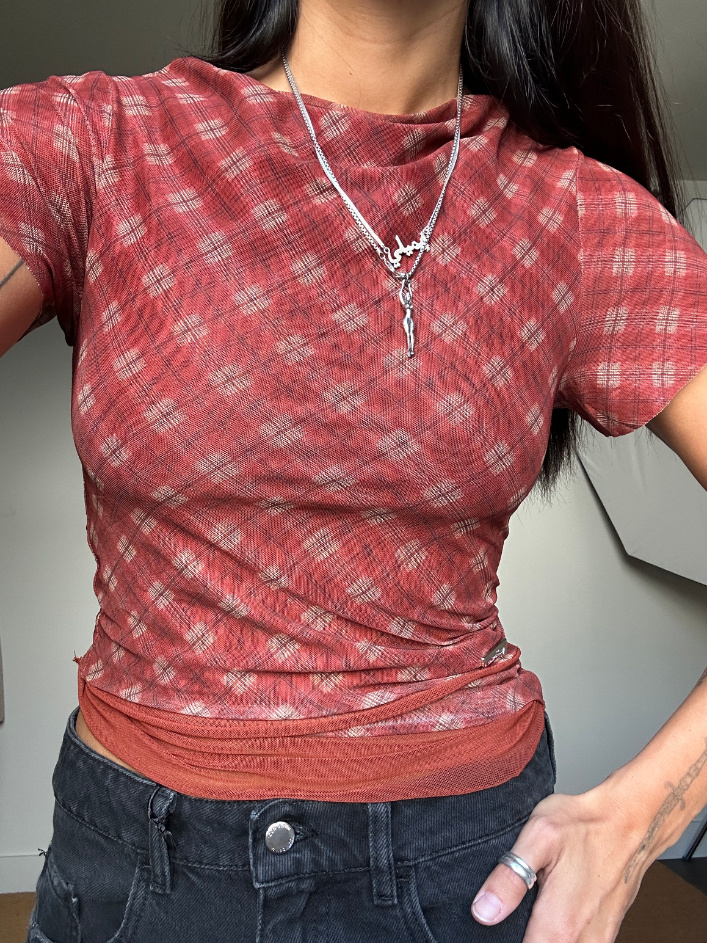 House of Sunny Double Layer Retro Mesh Top