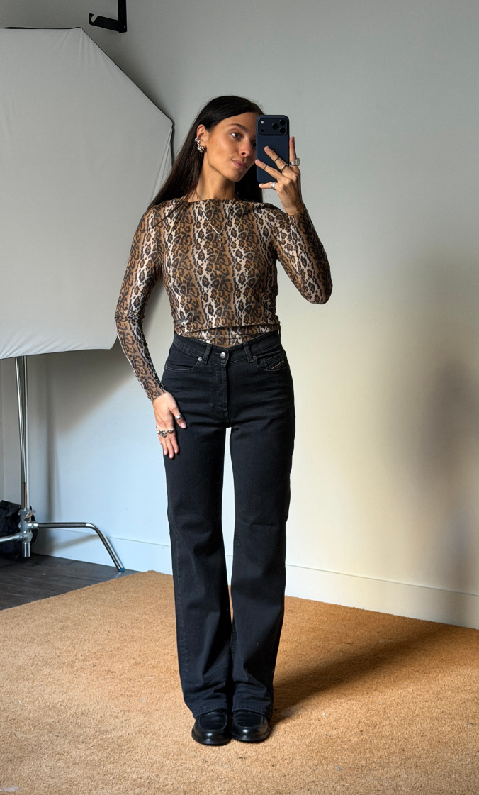 House of Sunny Mesh Leopard Double Layer Longsleeve