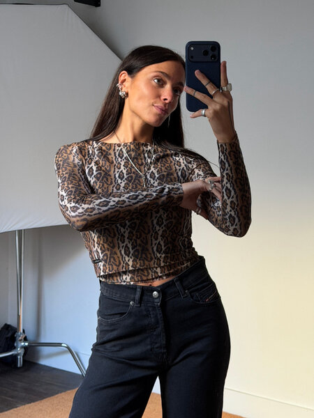 House of Sunny Mesh Leopard Double Layer Longsleeve