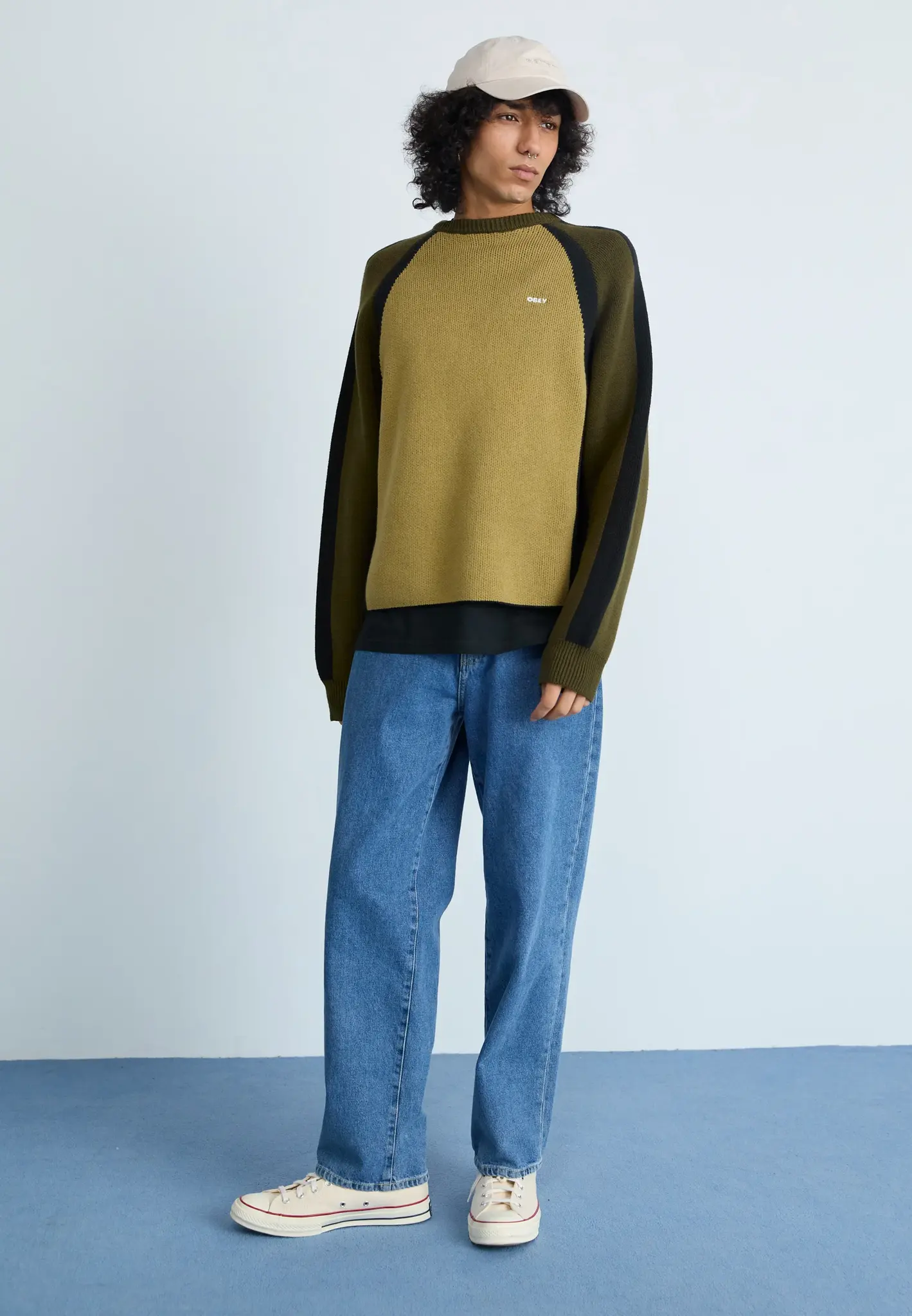 Obey Men Raglan Crew Neck Sweater