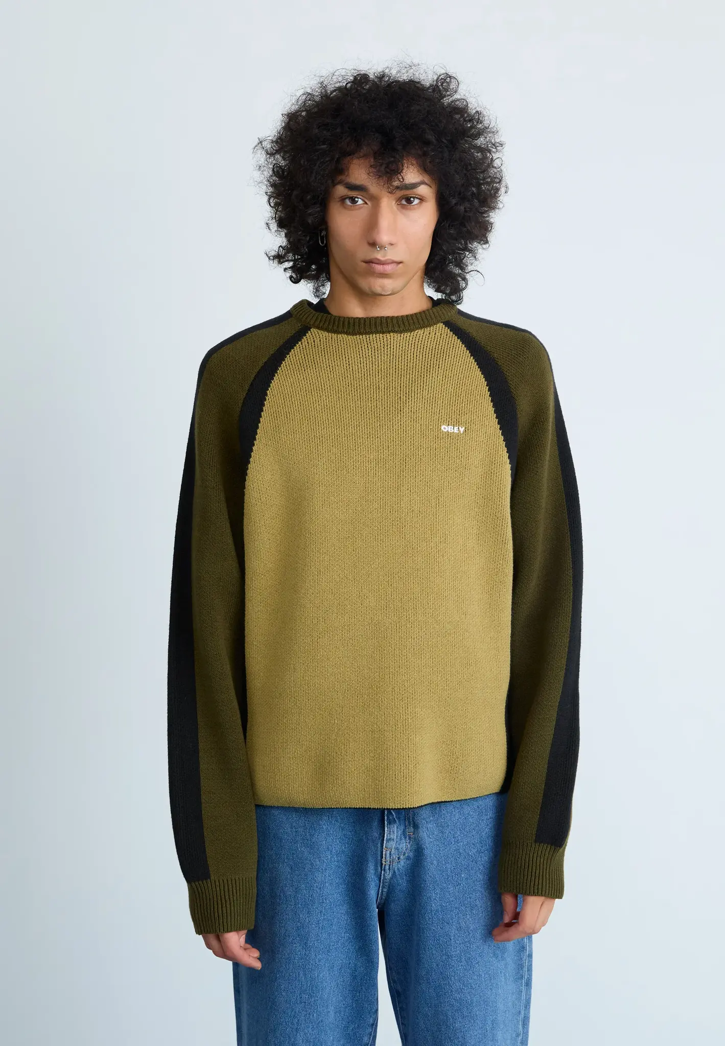 Obey Men Raglan Crew Neck Sweater