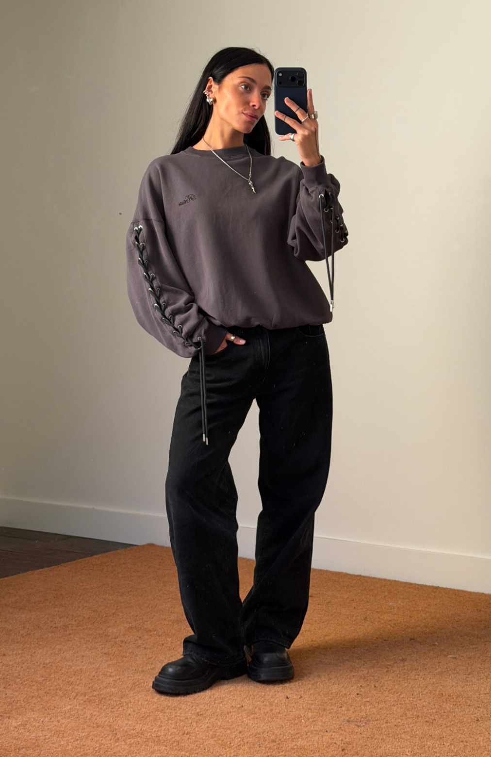 Rotate Lacing Crewneck Sweater