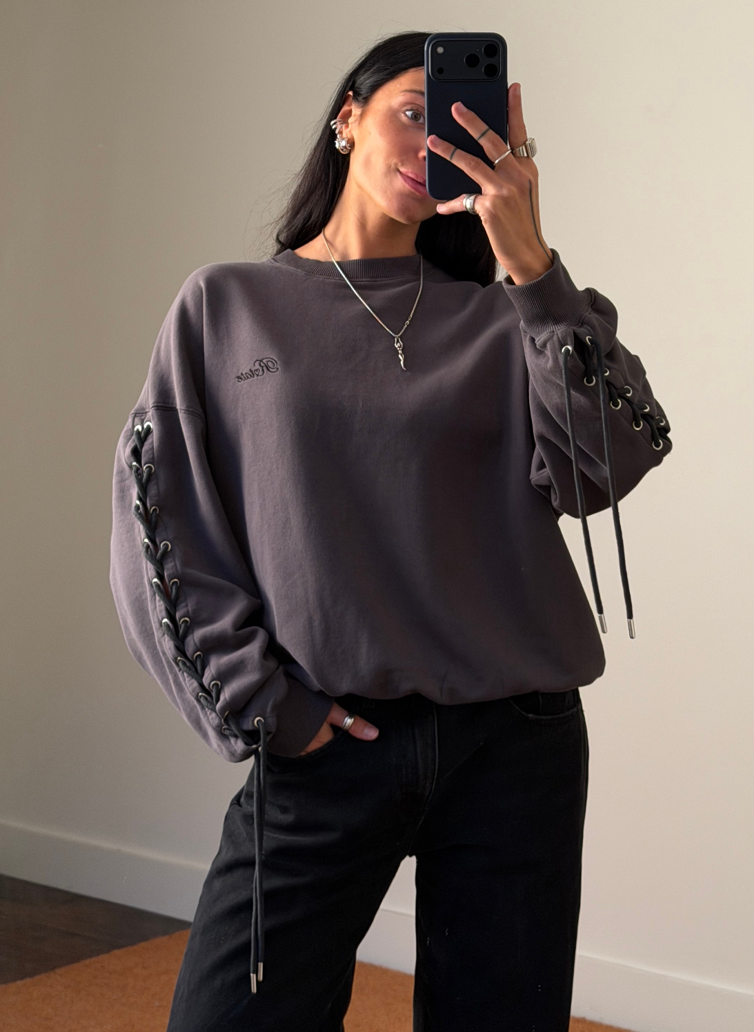 Rotate Lacing Crewneck Sweater