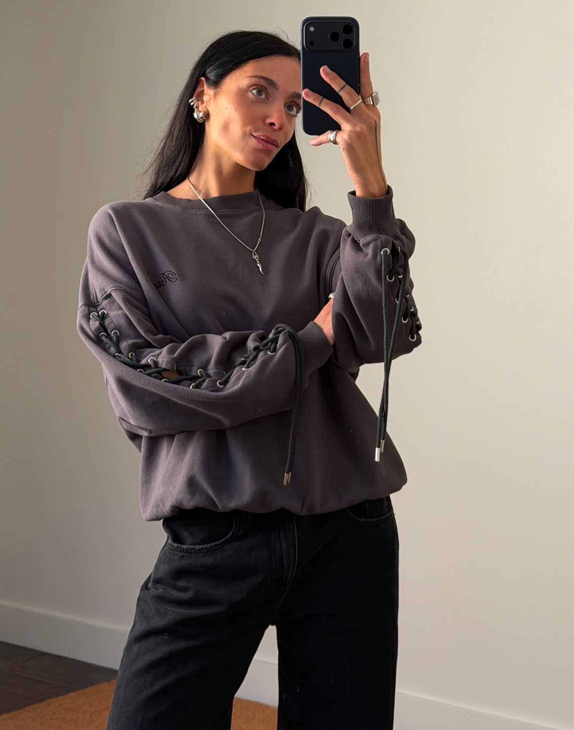 Rotate Lacing Crewneck Sweater