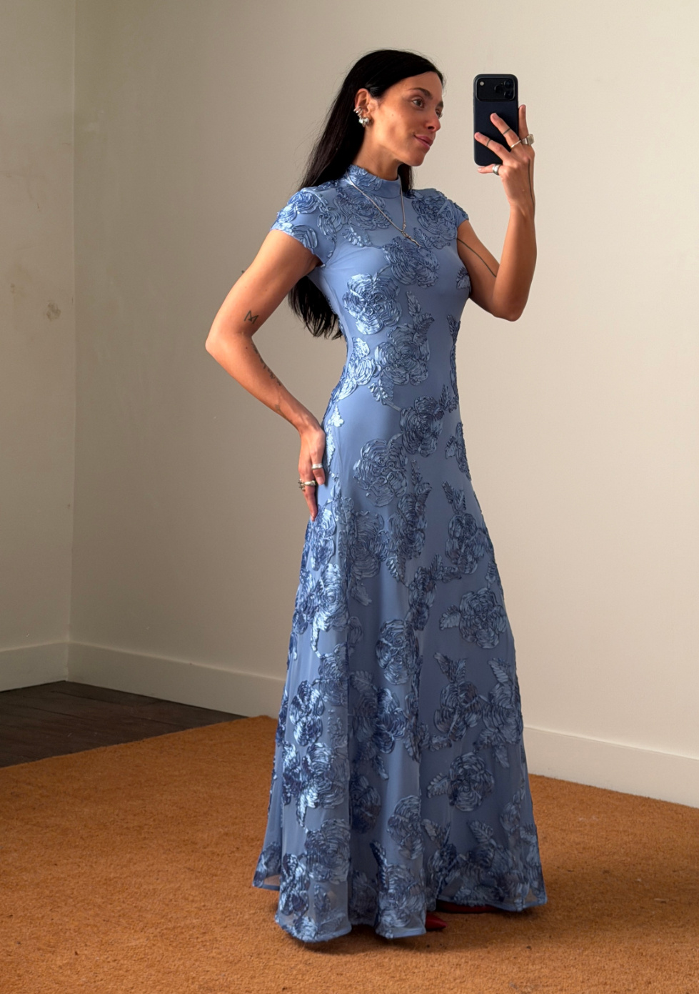 Rotate Mesh Capsleeve Maxi Dress