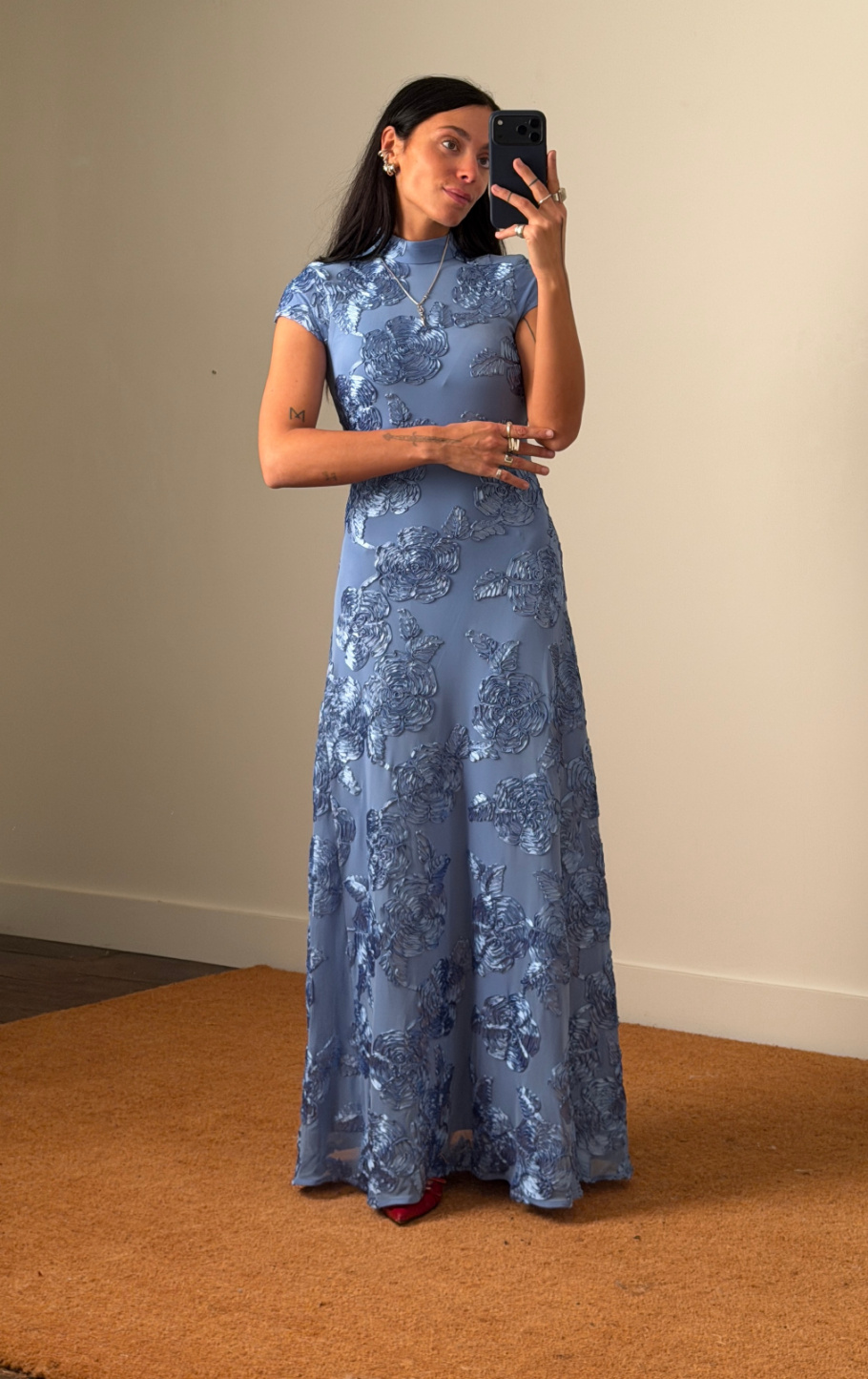 Rotate Mesh Capsleeve Maxi Dress