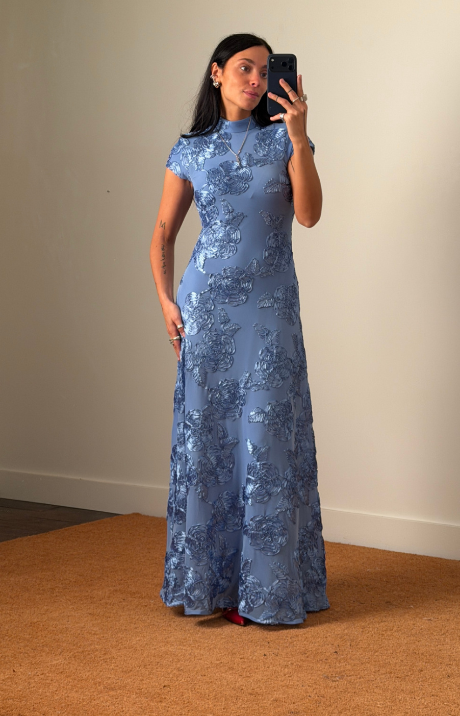 Rotate Mesh Capsleeve Maxi Dress