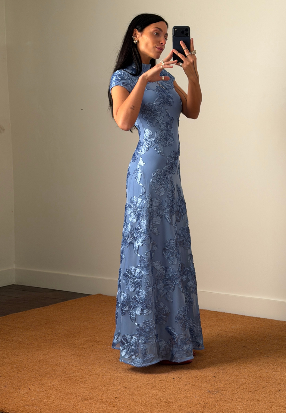 Rotate Mesh Capsleeve Maxi Dress