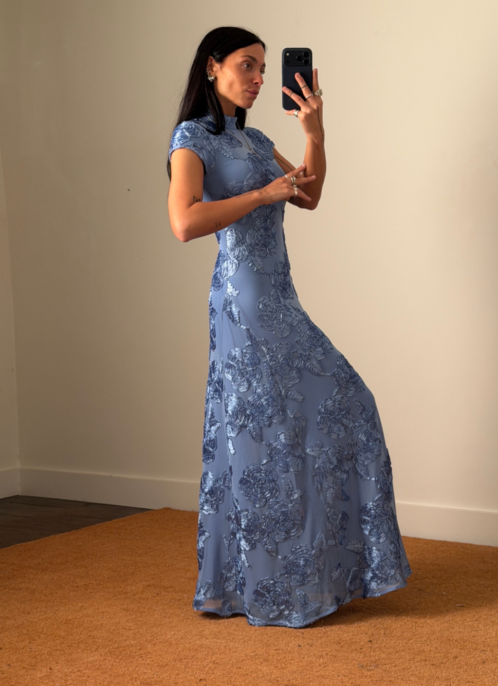 Rotate Mesh Capsleeve Maxi Dress