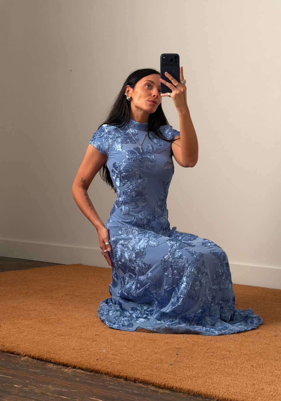 Rotate Mesh Capsleeve Maxi Dress