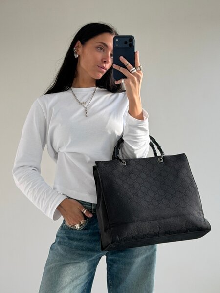 RR ARCHIVE Gucci Bamboo GG Canvas Tote