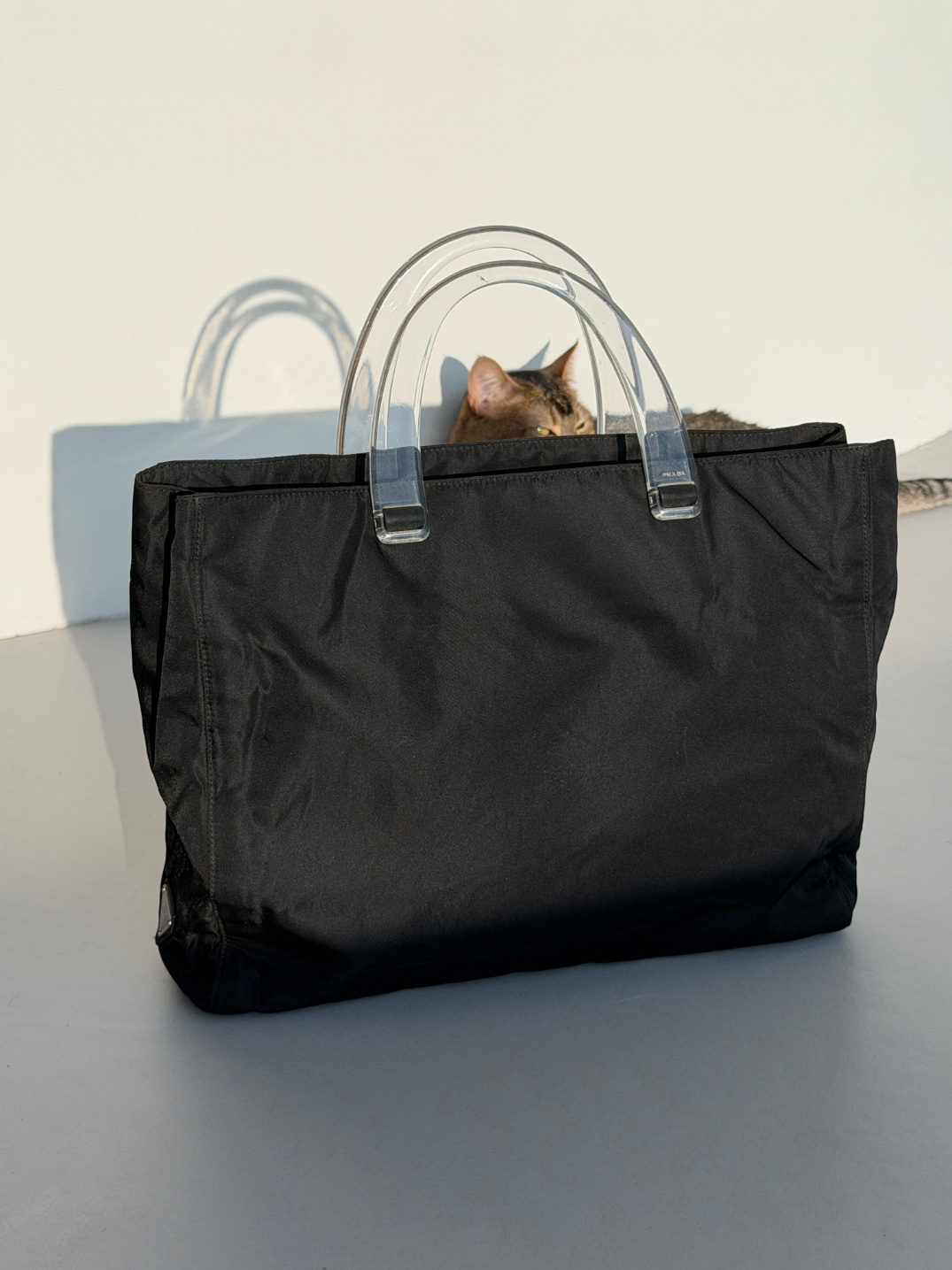 RR ARCHIVE Prada Nylon Plexi Handles Tote Bag