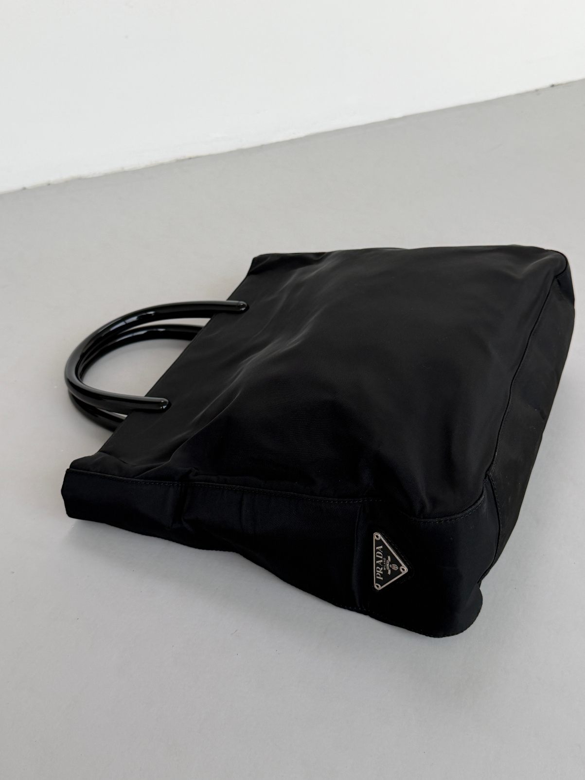 RR ARCHIVE Prada Tessuto Black Plexi Handle Tote