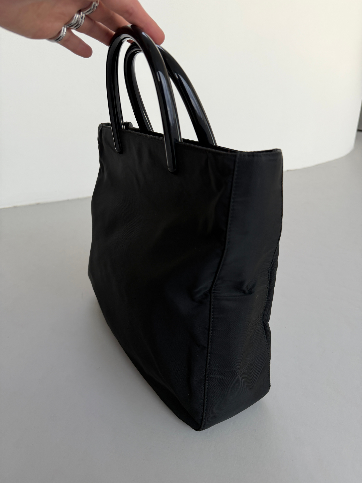 RR ARCHIVE Prada Tessuto Black Plexi Handle Tote