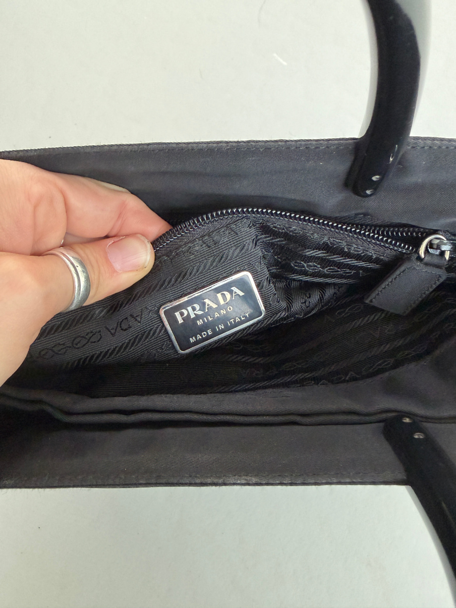 RR ARCHIVE Prada Tessuto Black Plexi Handle Tote