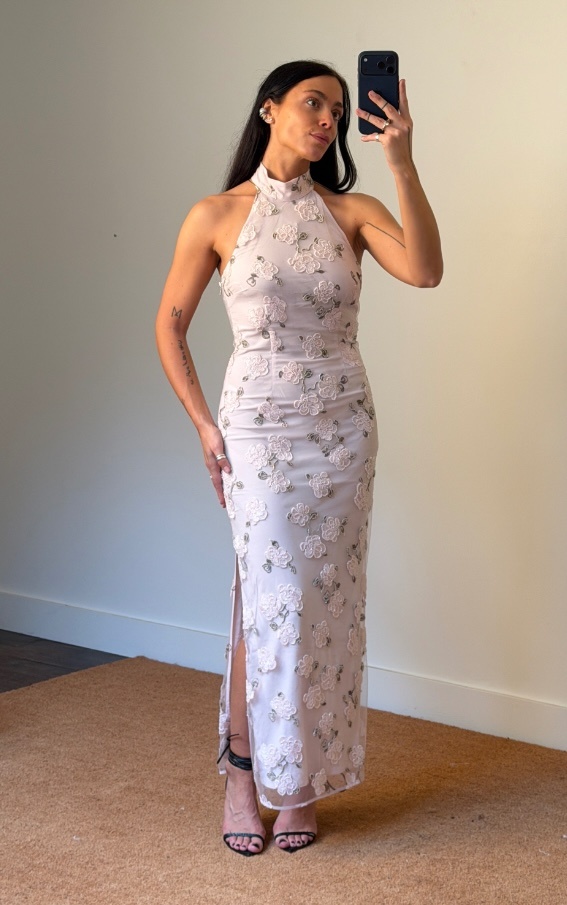 Rotate Flower Beads Maxi Dress