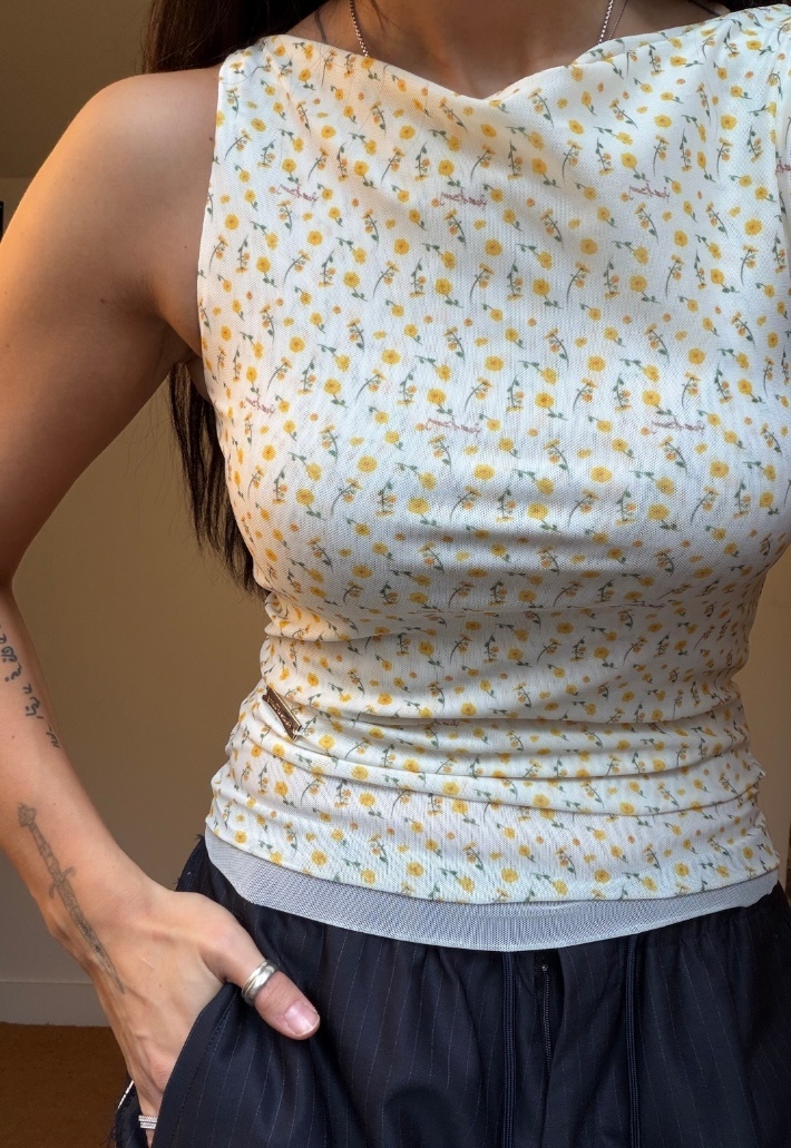 House of Sunny Double Layer Flower Mesh Top