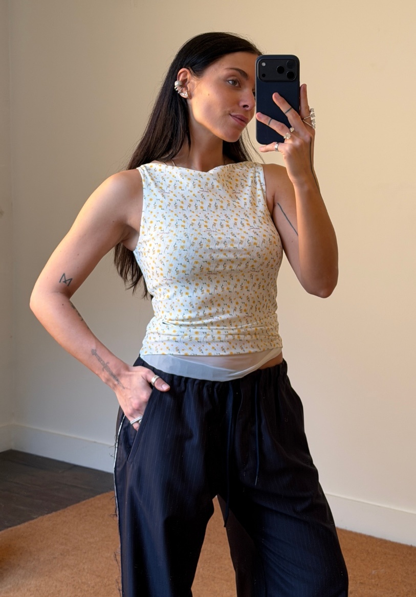 House of Sunny Double Layer Flower Mesh Top