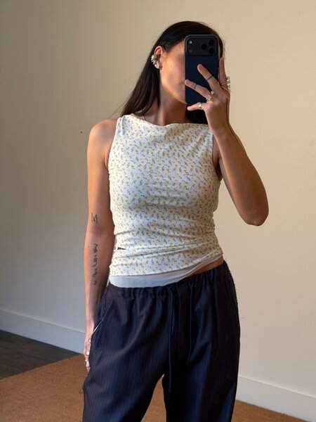 House of Sunny Double Layer Flower Mesh Top