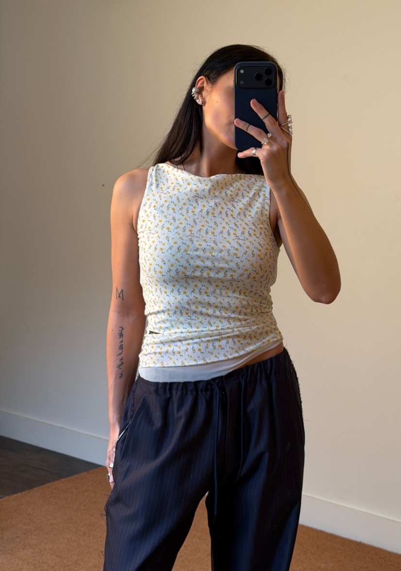 House of Sunny Double Layer Flower Mesh Top