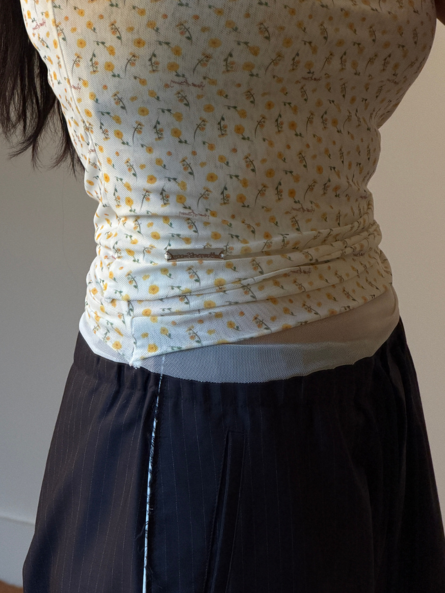 House of Sunny Double Layer Flower Mesh Top