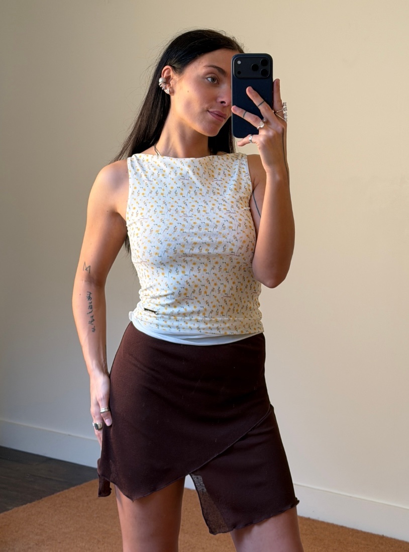 House of Sunny Double Layer Flower Mesh Top