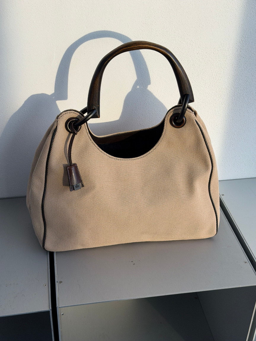 RR ARCHIVE Gucci Wood Handle Canvas Bag
