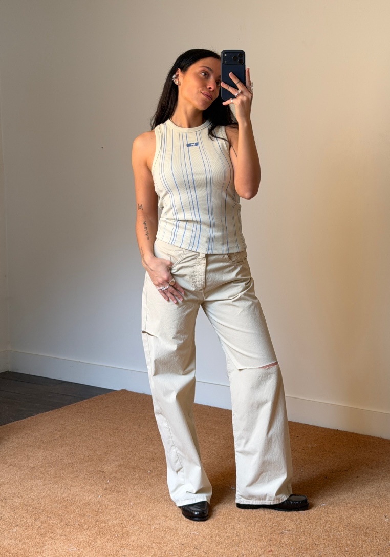 Laagam Striped Embroidered Logo Tank Top