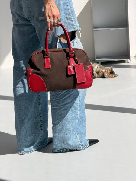 RR ARCHIVE Prada Canvas & Leather Bowling Bag