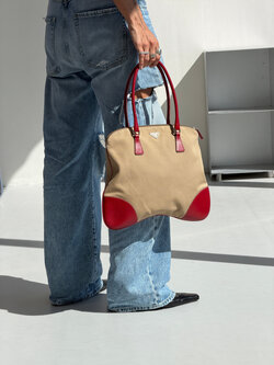 RR ARCHIVE Prada Canvas Red Leather Handbag