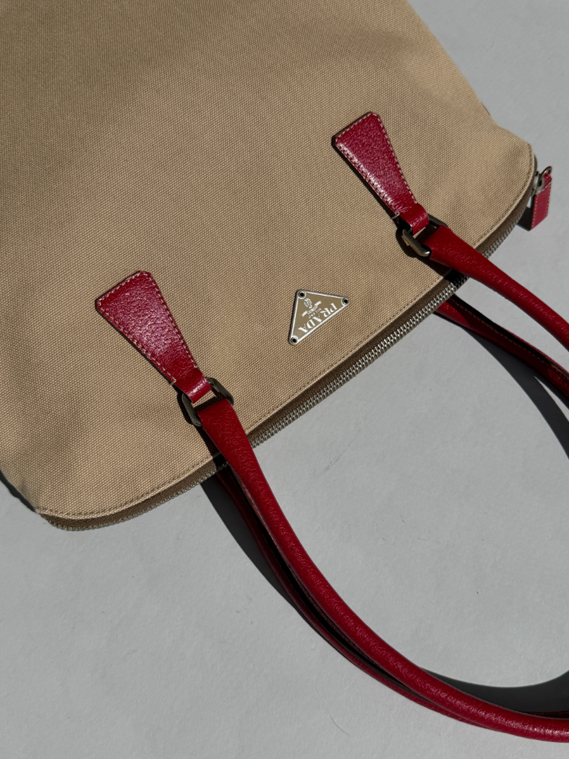 RR ARCHIVE Prada Canvas Red Leather Handbag