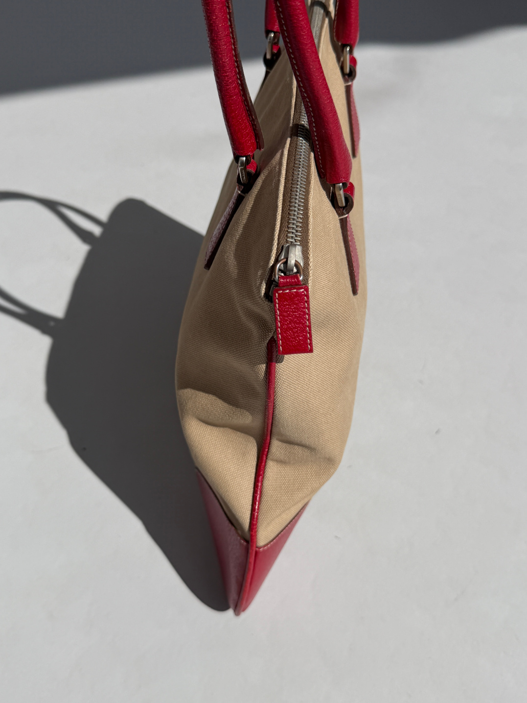 RR ARCHIVE Prada Canvas Red Leather Handbag