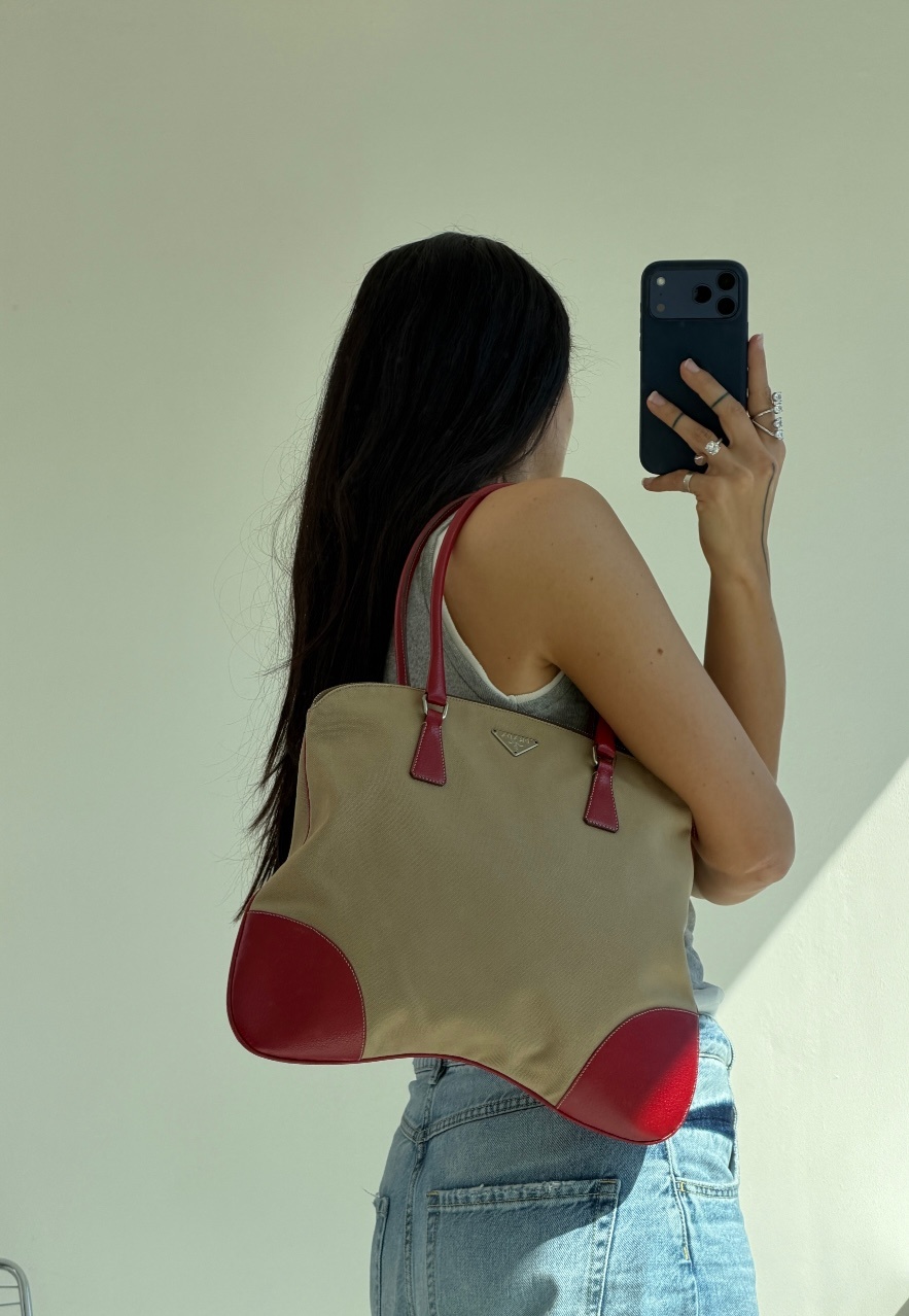 RR ARCHIVE Prada Canvas Red Leather Handbag