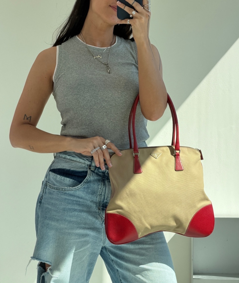 RR ARCHIVE Prada Canvas Red Leather Handbag
