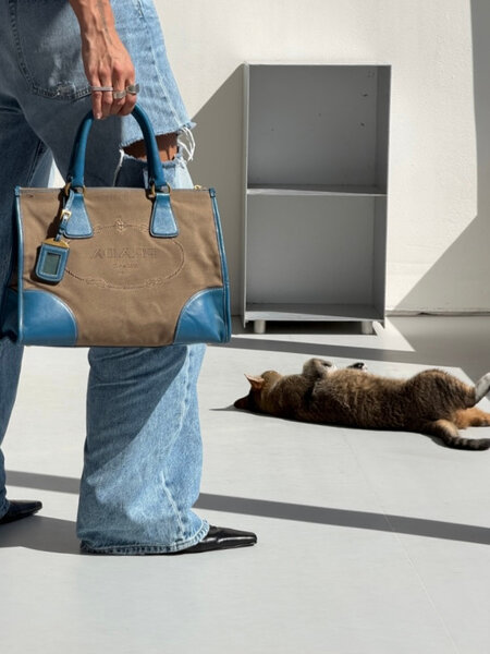 RR ARCHIVE Prada Canvas & Leather Logo Handbag