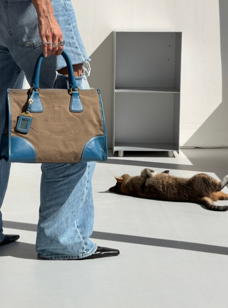 RR ARCHIVE Prada Canvas & Leather Logo Handbag