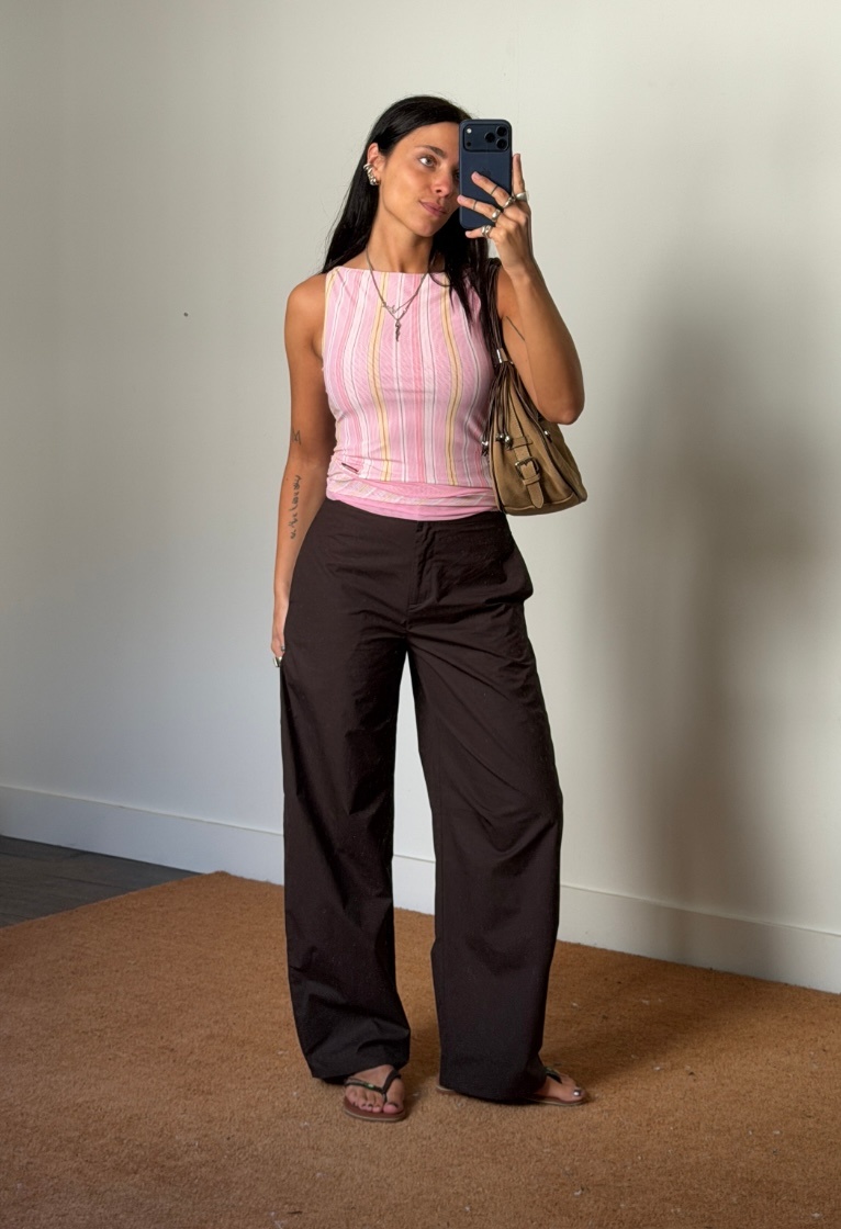 House of Sunny Double Layer Stripe Mesh Top