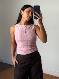 House of Sunny Double Layer Stripe Mesh Top