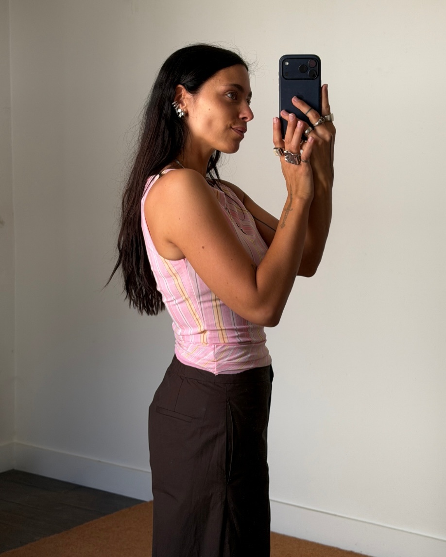 House of Sunny Double Layer Stripe Mesh Top