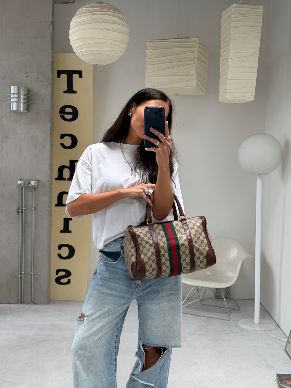 RR ARCHIVE Gucci GG Supreme Web Sherry Line Boston Bag