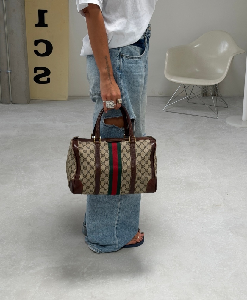 RR ARCHIVE Gucci GG Supreme Web Sherry Line Boston Bag