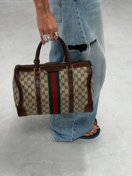 RR ARCHIVE Gucci GG Supreme Web Sherry Line Boston Bag