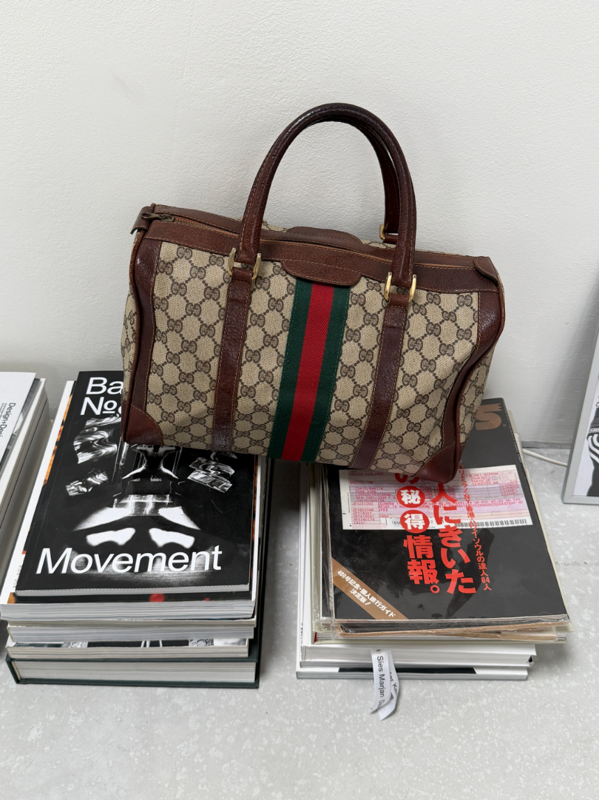 RR ARCHIVE Gucci GG Supreme Web Sherry Line Boston Bag