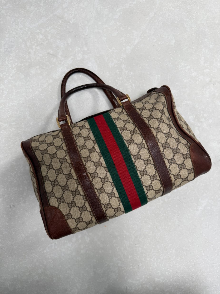 RR ARCHIVE Gucci GG Supreme Web Sherry Line Boston Bag