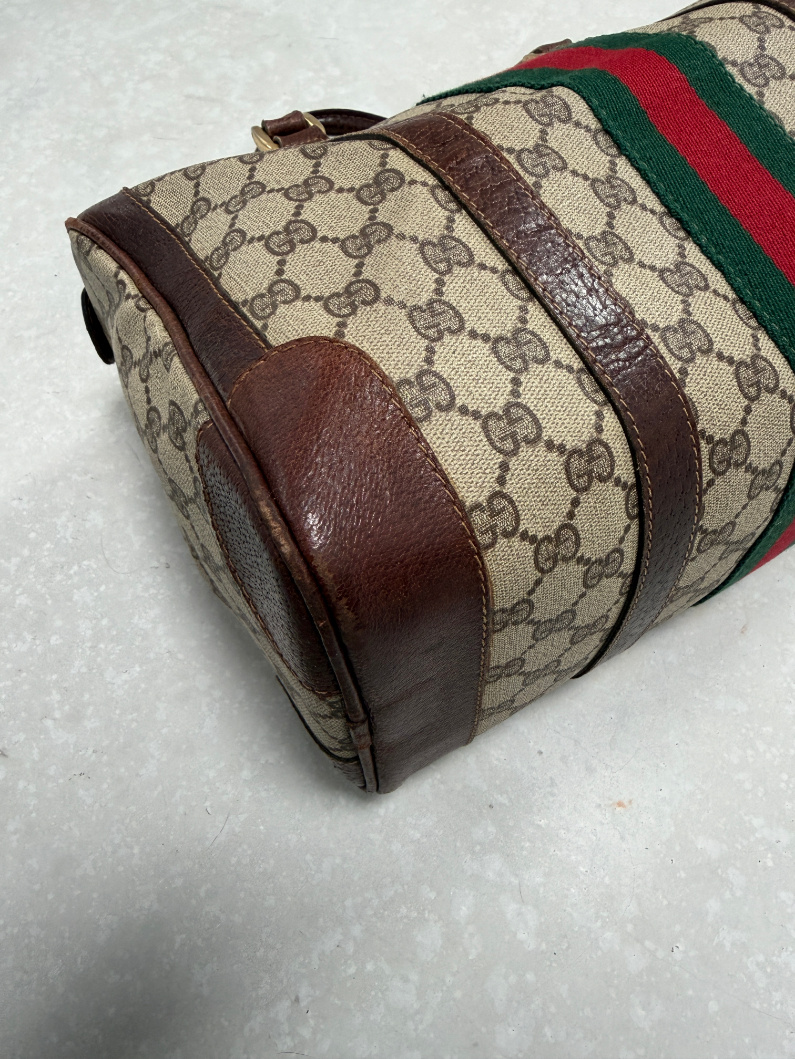 RR ARCHIVE Gucci GG Supreme Web Sherry Line Boston Bag