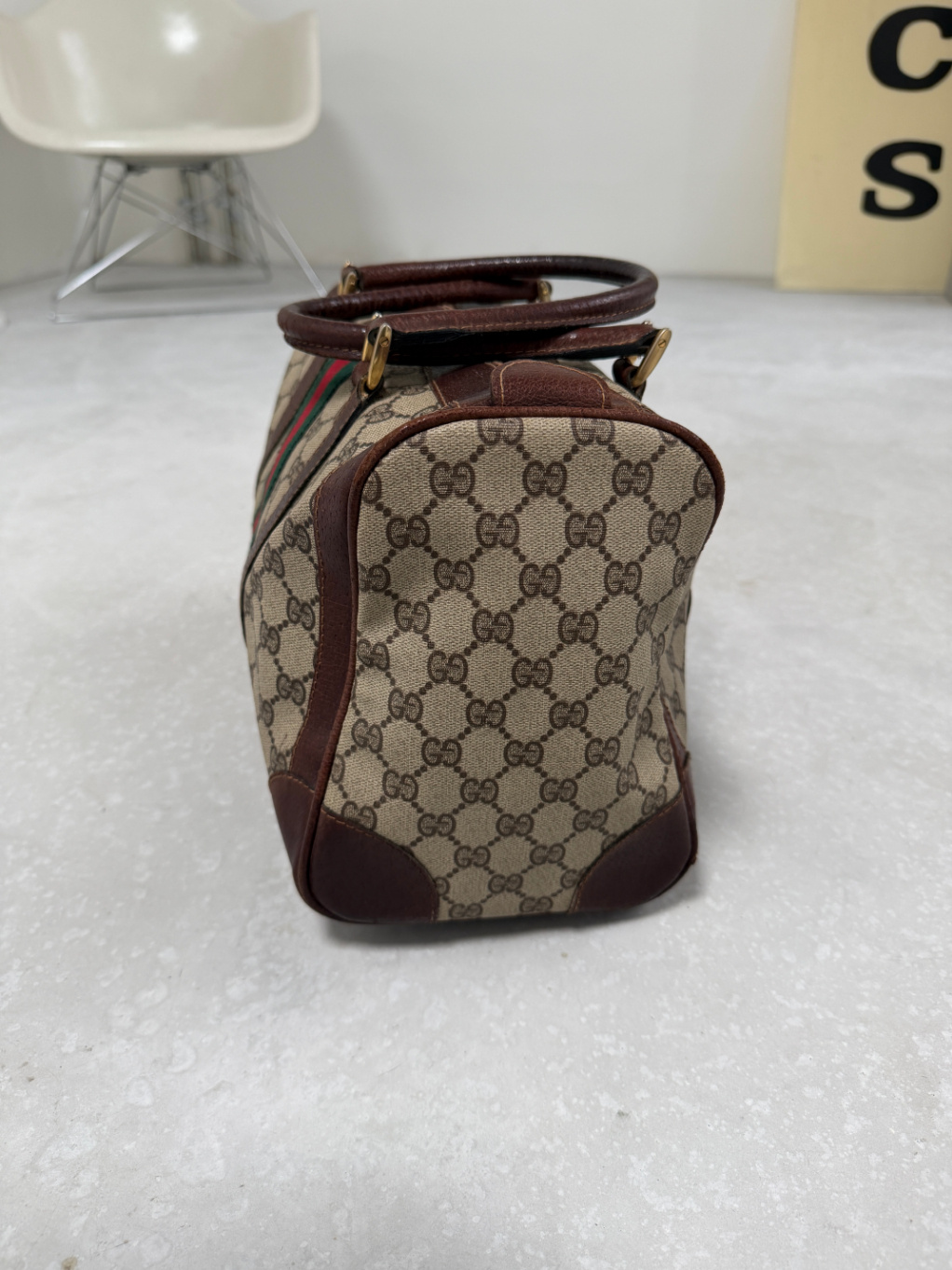 RR ARCHIVE Gucci GG Supreme Web Sherry Line Boston Bag